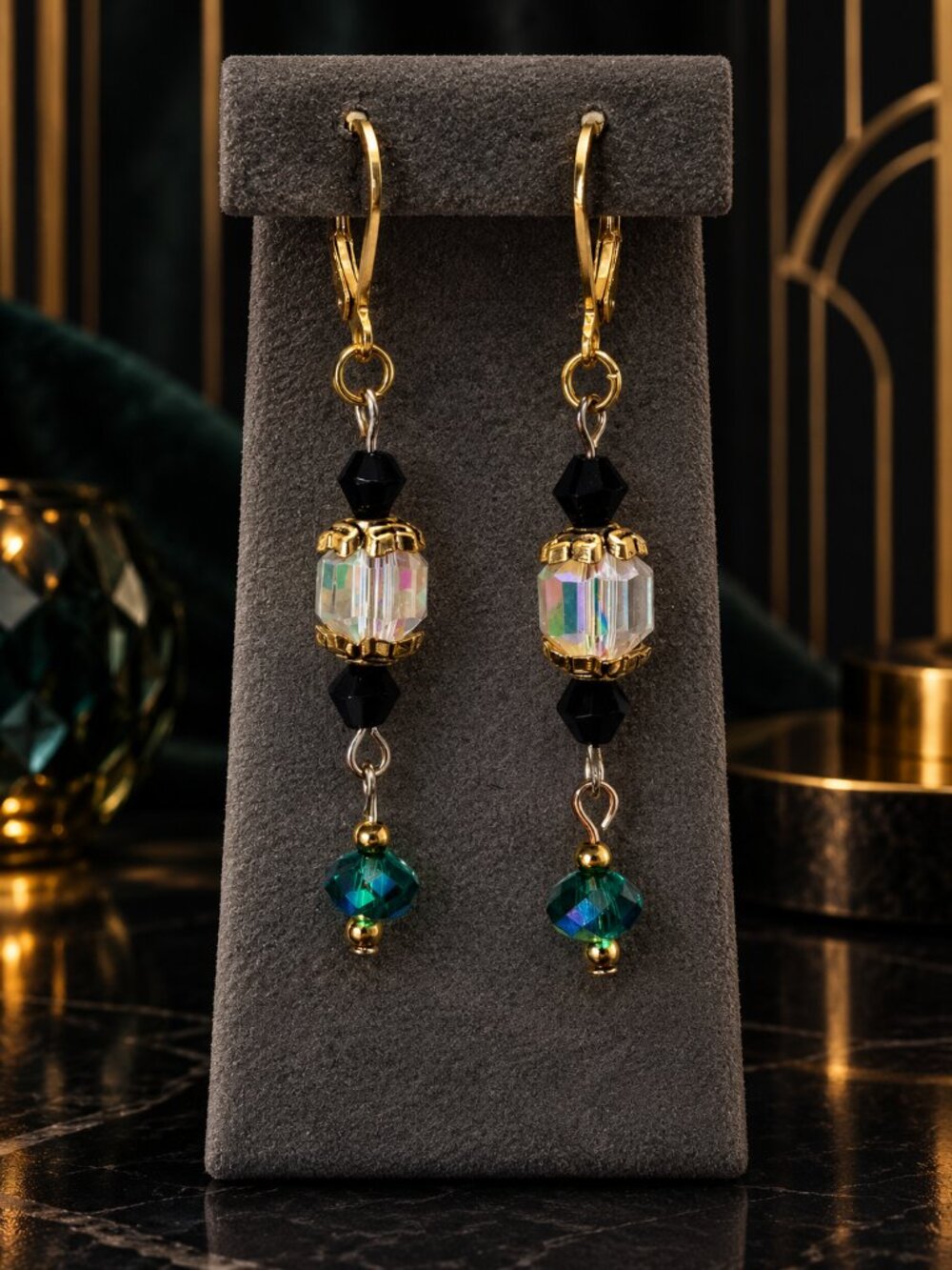 JB Original - Emerald Nocturne– Vintage Swarovski Crystal Necklace & Earring Set - Picture 5 of 11